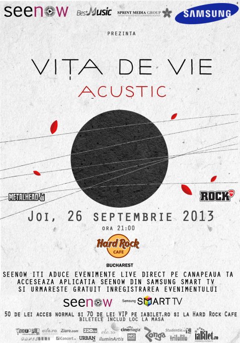 Concertul Vita de Vie din Hard Rock Cafe va fi transmis live pe Smart TV-urile Samsung prin aplicatia Seenow