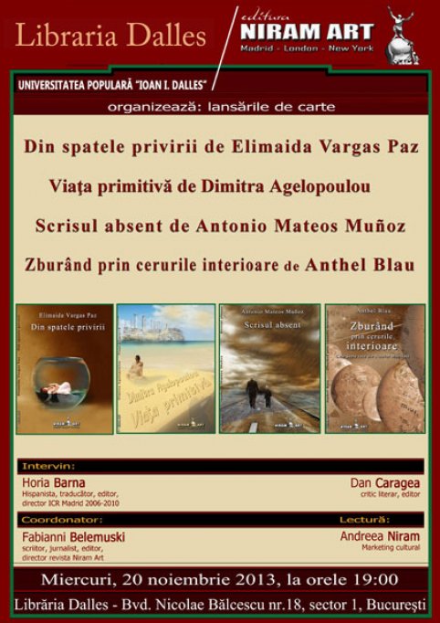Editura madrilena Niram Art prezinta patru scriitori spanioli la Bucuresti