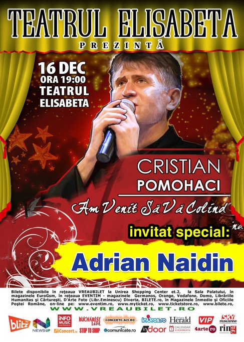 Teatrul Elisabeta se impodobeste cu ritmurile colindelor stravechi, in interpretare exceptionala a artistului CRISTIAN POMOHACI
