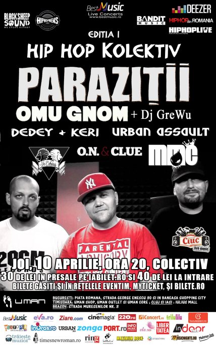 Prima editie a festivalului HIP HOP Kolektiv are loc diseara alaturi de Parazitii si sase invitati speciali