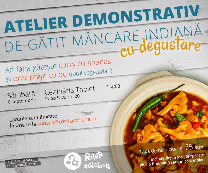 Atelier demonstrativ de gatit mancare indiana cu degustare