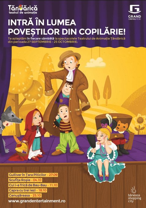 „Gulliver in Tara Piticilor” si „Scufita Rosie” sunt primele spectacole pentru copii din noua stagiune culturala Grand Cinema & More