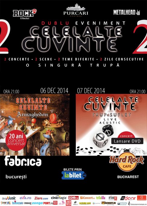 Dublu eveniment Celelalte Cuvinte: aniversare Armaghedon la Fabrica, lansare album Trup si suflet la Hard Rock Cafe
