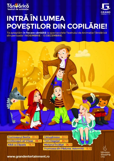 Spectacolele „Cenusareasa” si „Tom Degetel” se joaca la Grand Cinema & More in interpretarea Teatrului de Animatie Tandarica