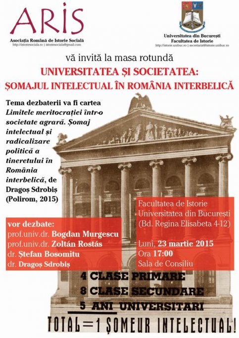 Dezbatere la Bucuresti: Dragos Sdrobis despre „Universitate si societate: somajul intelectual in Romania interbelica”