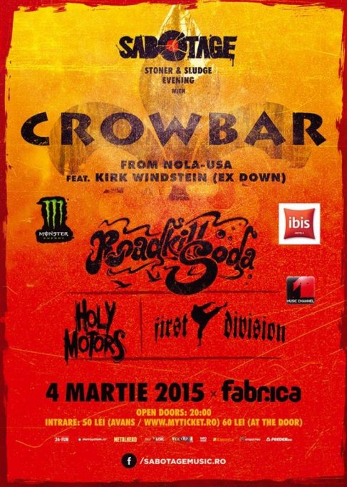 Sabotage STONER & SLUDGE Evening w/ CROWBAR (from NOLA-USA) feat Kirk Windstein(ex Down / Roadkillsoda / Holy Motors / First Division