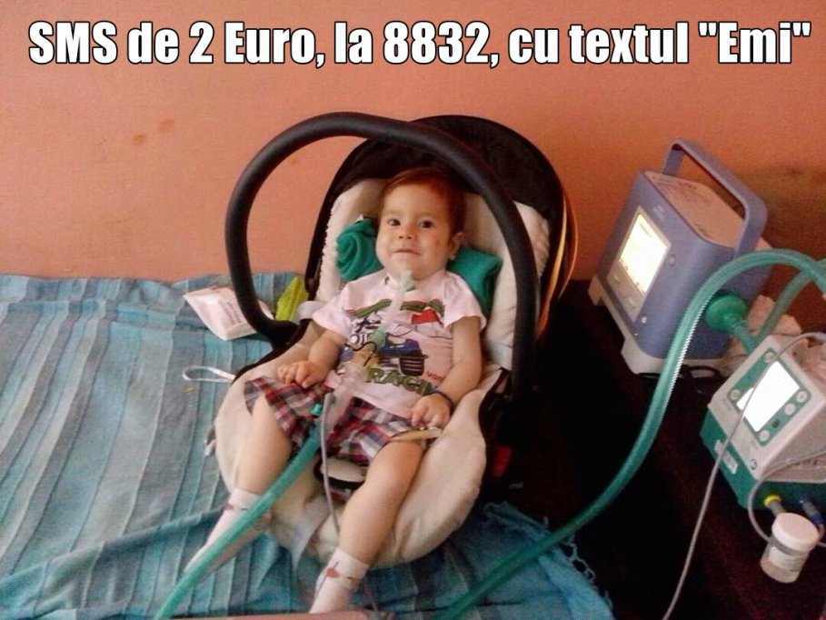 Un simplu SMS de 2 Euro, la 8832, cu textul “Emi” îi poate salva viaţa unui copil de 2 ani