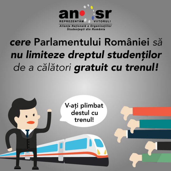 ANOSR solicită Parlamentului României să nu limiteze dreptul studenților de a călători gratuit cu trenul