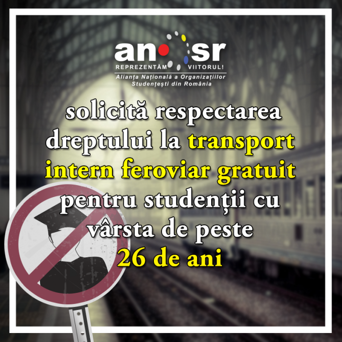 ANOSR - gratuitate la transportul feroviar intern peste 26 de ani