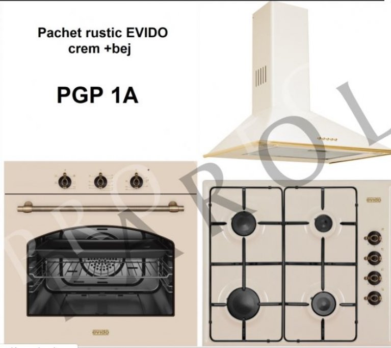 Pachet EVIDO + BLANCO (hota, plita, cuptor, chiuveta, baterie), crem + bej rustic