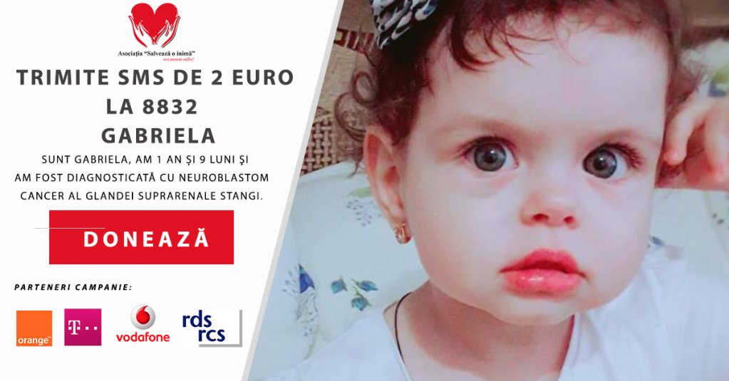 La numai 1 an ,duce o luptă crâncenă cu maladia secolului. Cu un simplu SMS îi poţi salva viaţa Gabrielei!