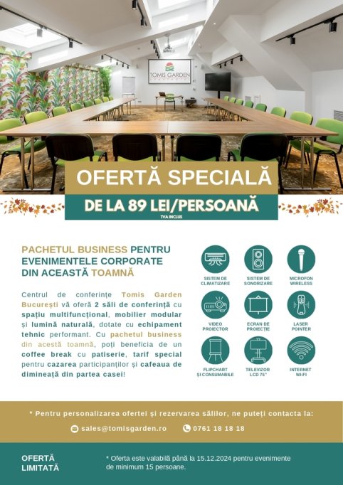 Pachet business de toamna pentru sali de conferinta in Bucuresti