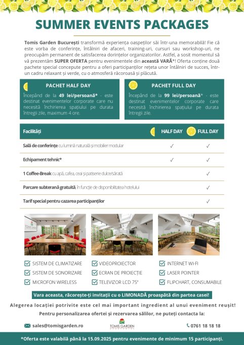 Oferta de vara 2025 pentru sali de conferinta in Bucuresti