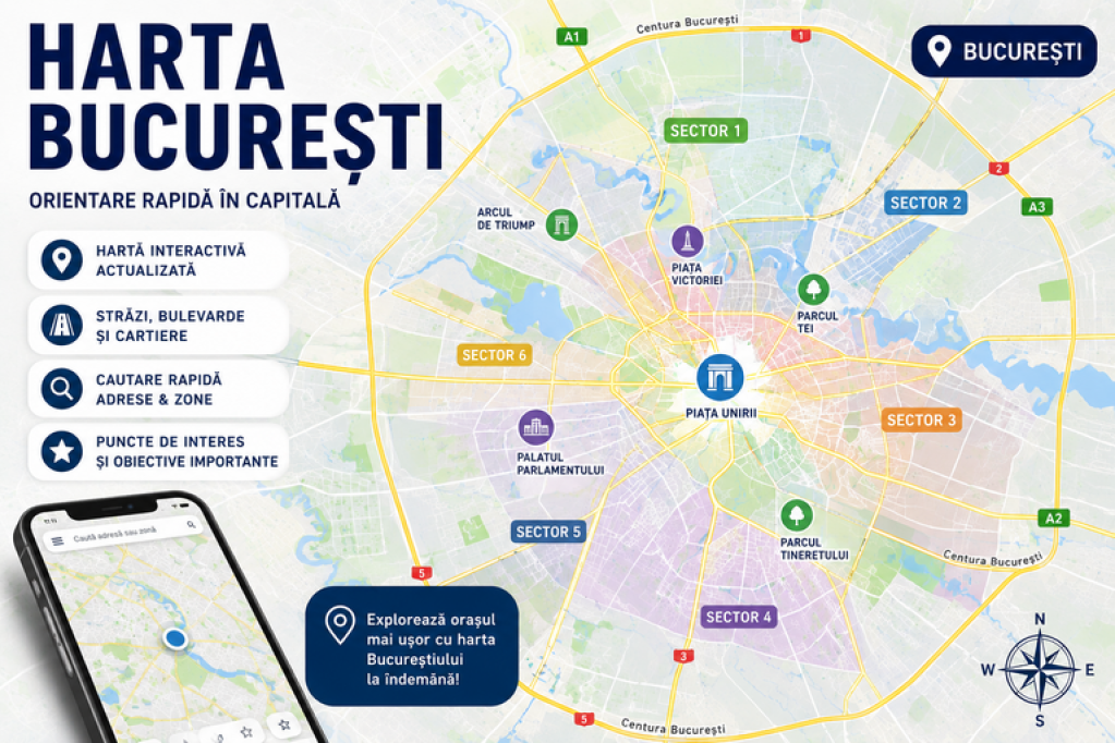 Bucureștiul văzut printr-o hartă digitală modernă: orientare rapidă și acces eficient la informații utile